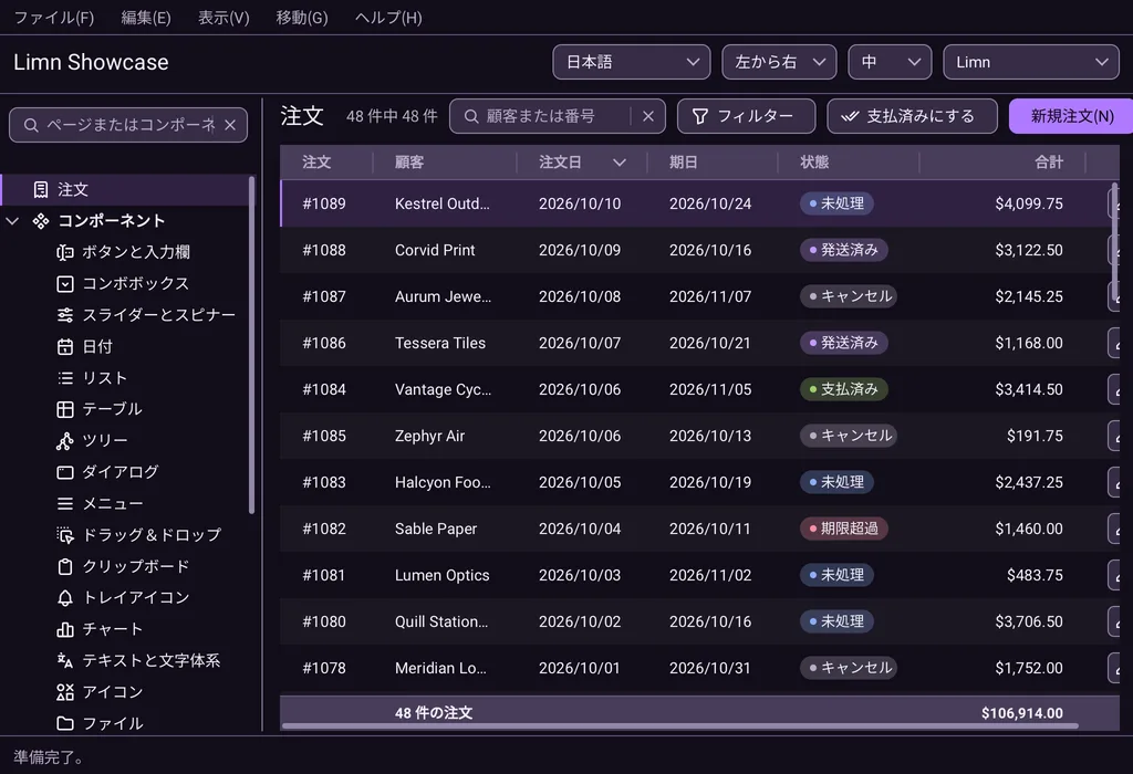The same screen in Japanese: the CJK face is resolved for the run, and the application named no font.